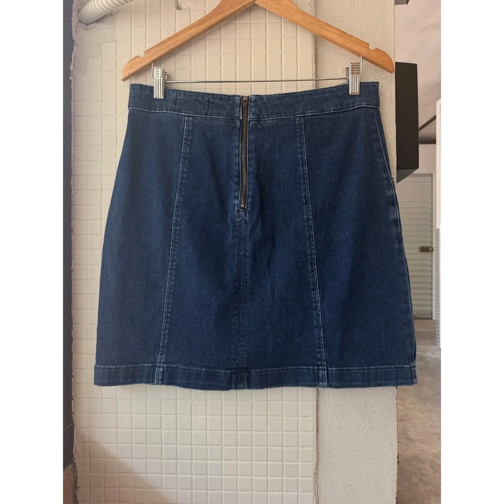 Boden Dark Indigo Denim A-Line Mini Skirt Blue Seam Detail Size US 10R Medium - Picture 5 of 7
